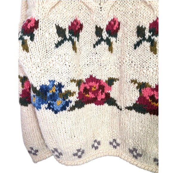 Vtg Sz L 90s Express Tricot Hand Knit Wool Chunky Sweater Cardigan Cottagecore - Picture 8 of 9